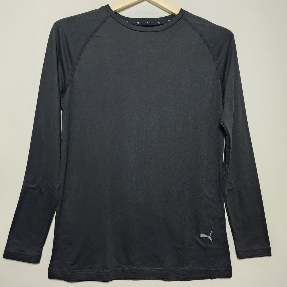 Puma Solid Black Long Sleeve Active Performance Training Shirt Mens Size Medium